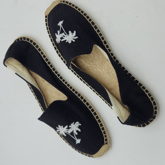 Soludos Palm Tree Embroidered Espadrille Linen Smoking Slippers In Black Size 10 - Picture 5 of 14